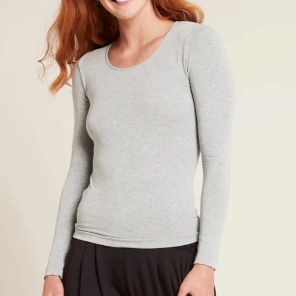 Boody Long Sleeve Top Women Small Lt Grey Marl New With Tags